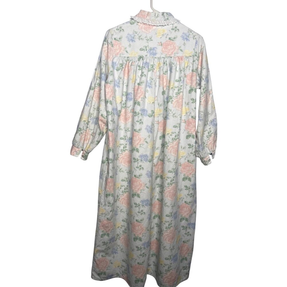 Vintage Lanz of Salzburg Long Sleeve Cotton Flannel Nightgown S Pastel Floral - Picture 2 of 10